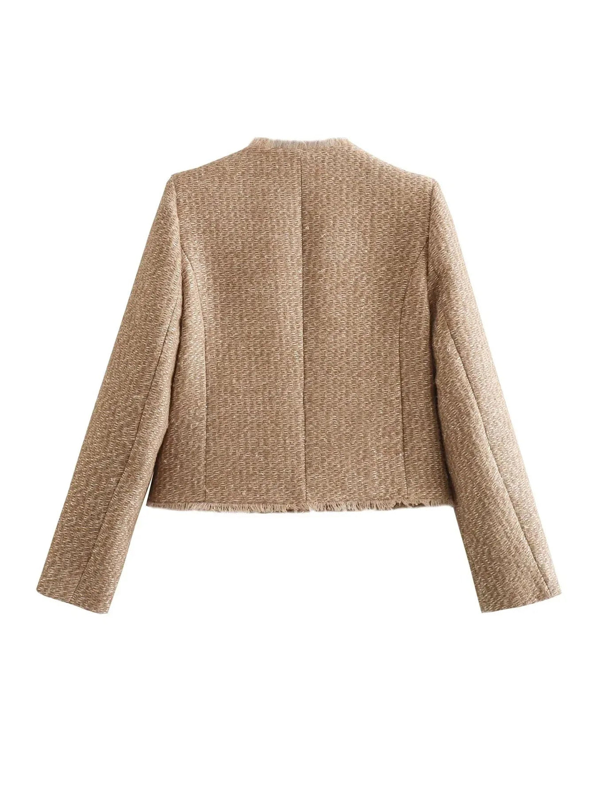 Collarless Button Front Cropped Tweed Jacket 3