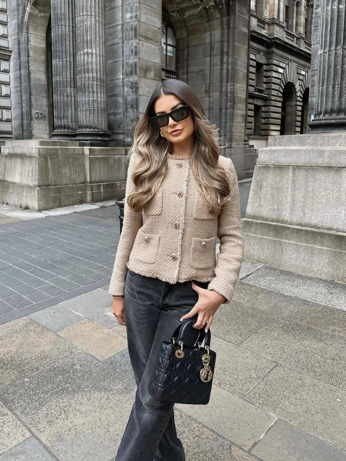 Collarless Button Front Cropped Tweed Jacket 6