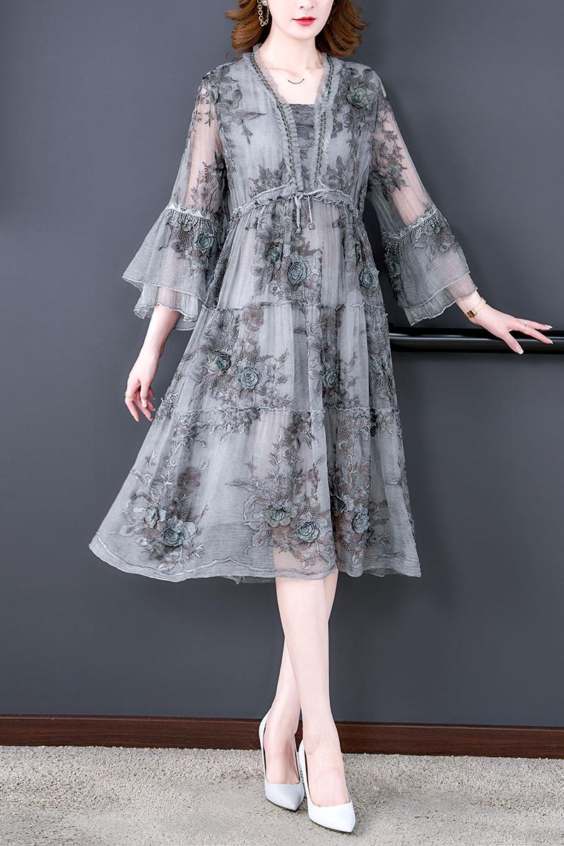 Silk Floral Cut Out Midi Dress