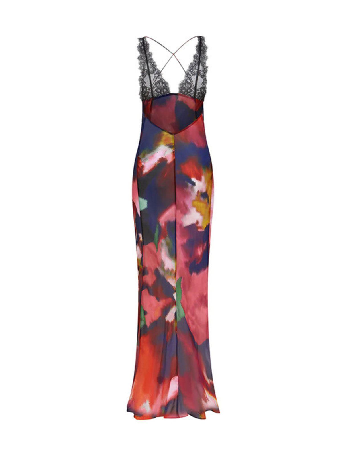 Svea Lace Floral Printed Maxi Dress In Red - View 7