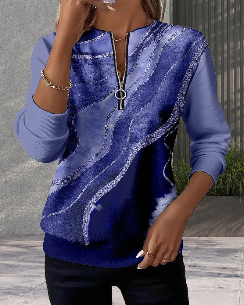 Marble Print Quarter Zip Mock Neck Sweatshirt 6
