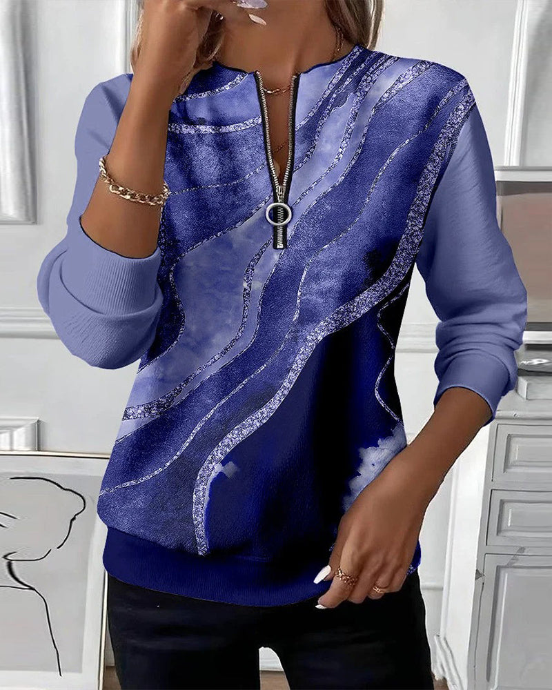 Marble Print Quarter Zip Mock Neck Sweatshirt 7