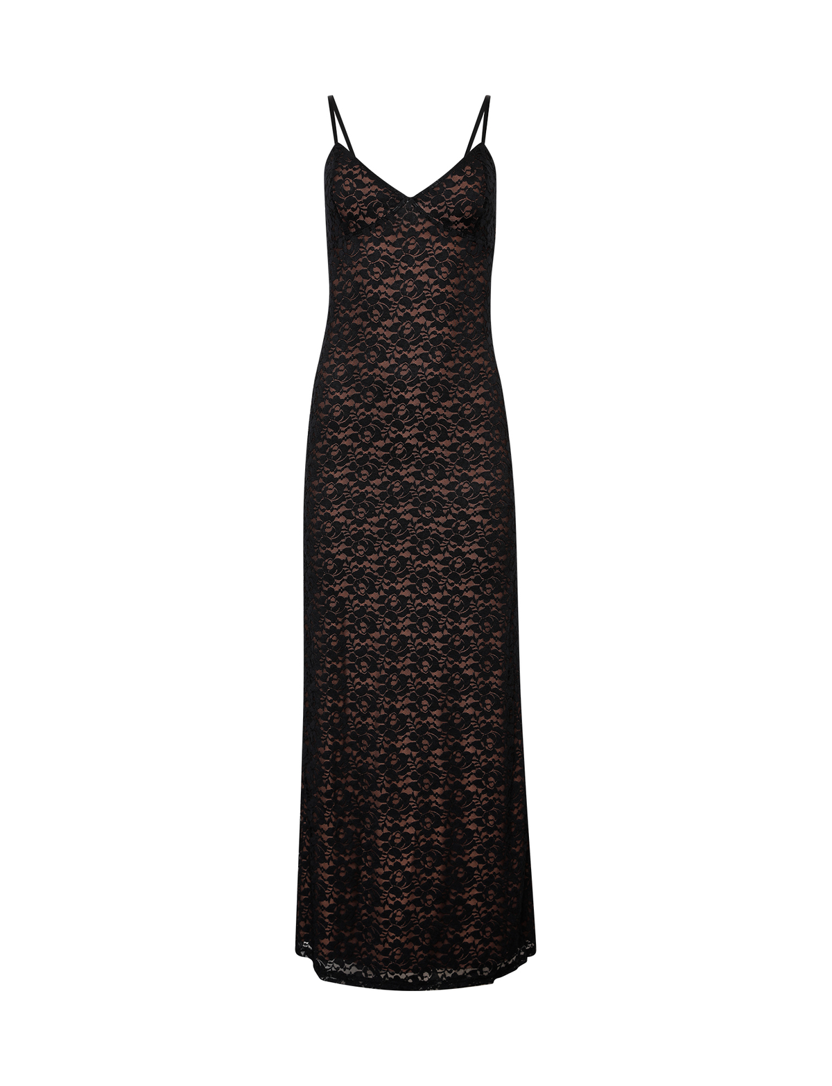 Floral Lace Spaghetti Strap V-Neck Bodycon Maxi Gown - View 6