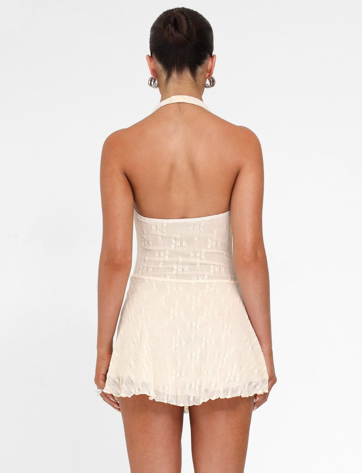 Cowl Neck Halter Backless Textured Asymmetric Mini Dress 7