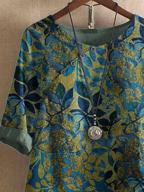 Notch Neck Half Sleeve Floral Print Contrast Trim Blouse 2