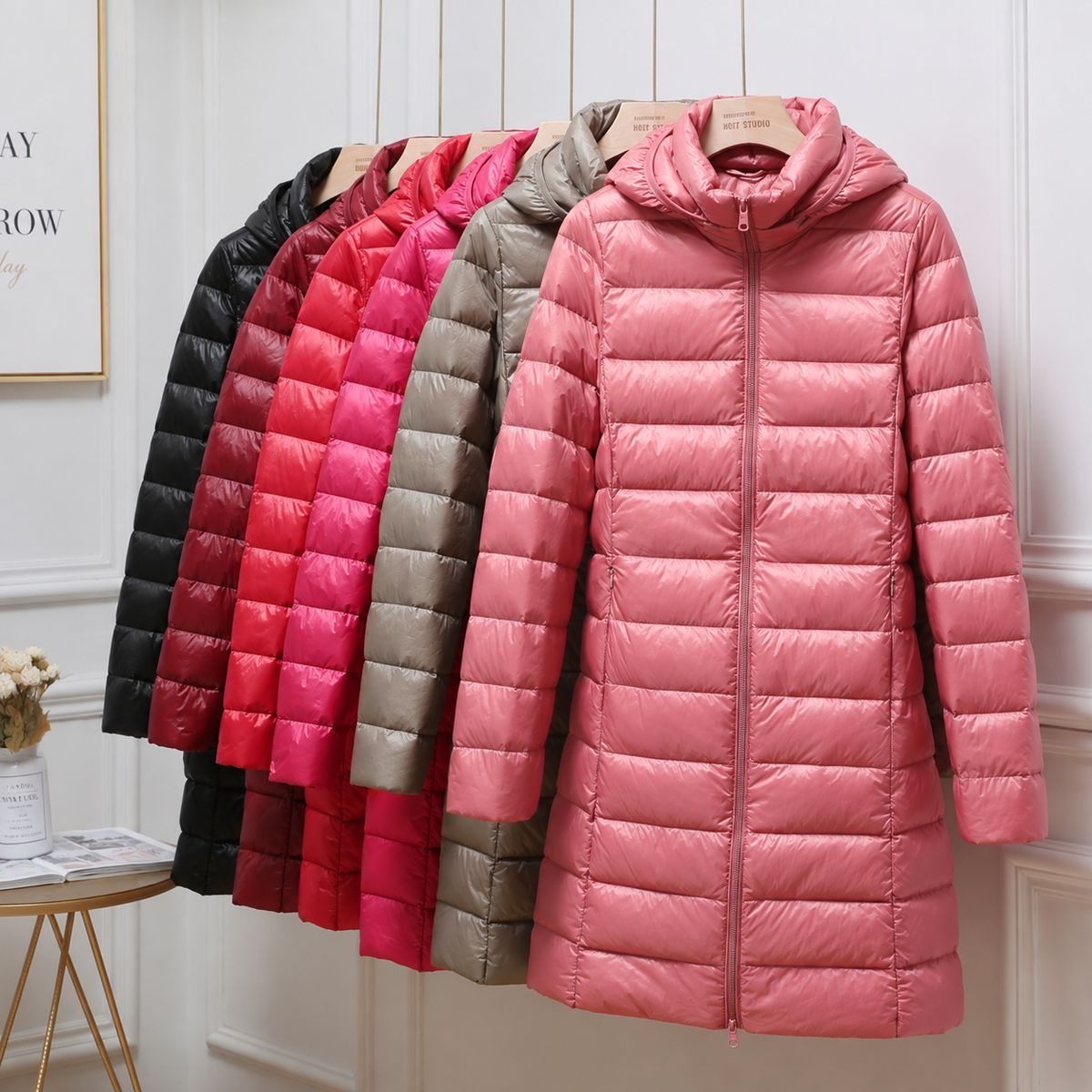 Hooded Zip Front Longline Lightweight Puffer Coat 8