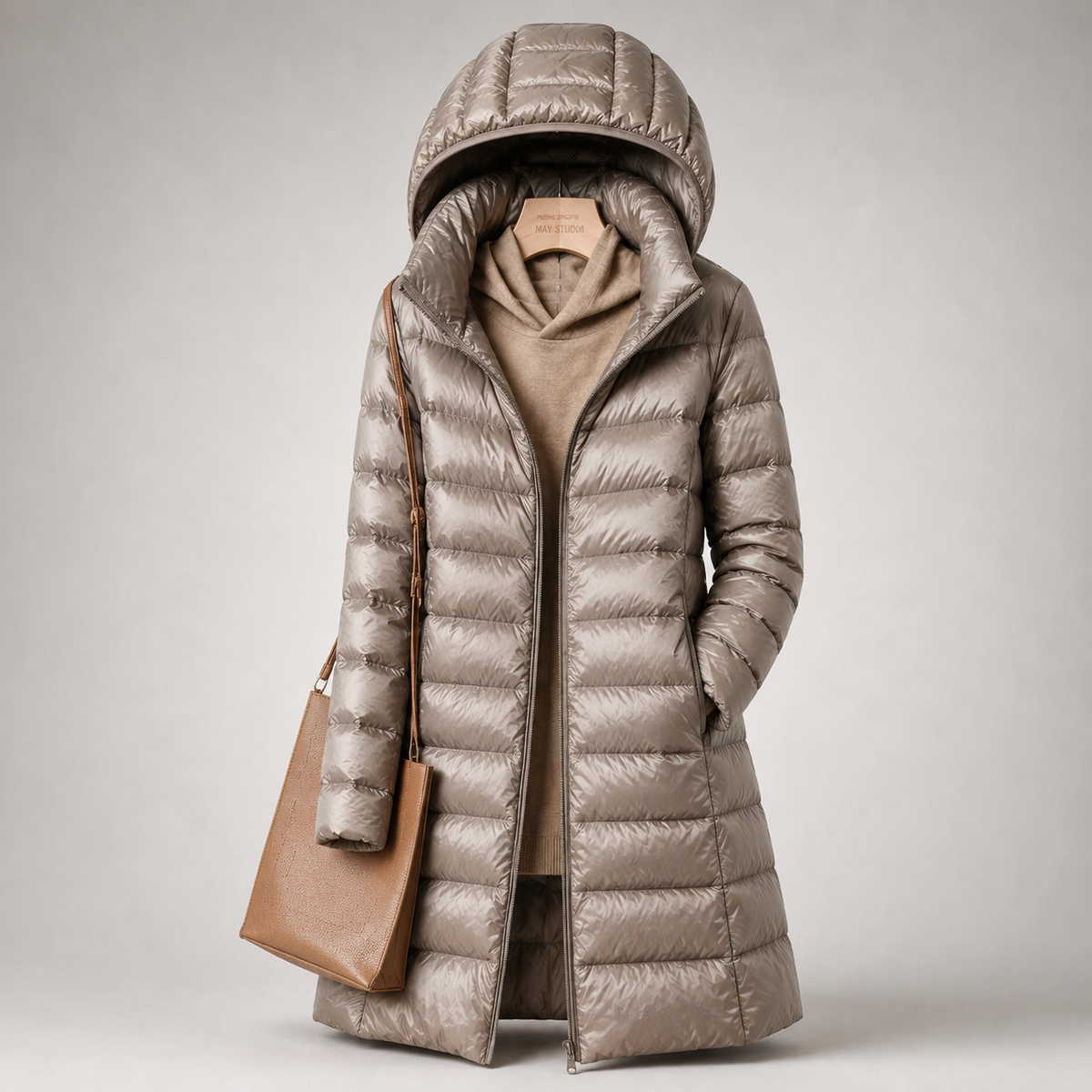Hooded Zip Front Longline Lightweight Puffer Coat 2