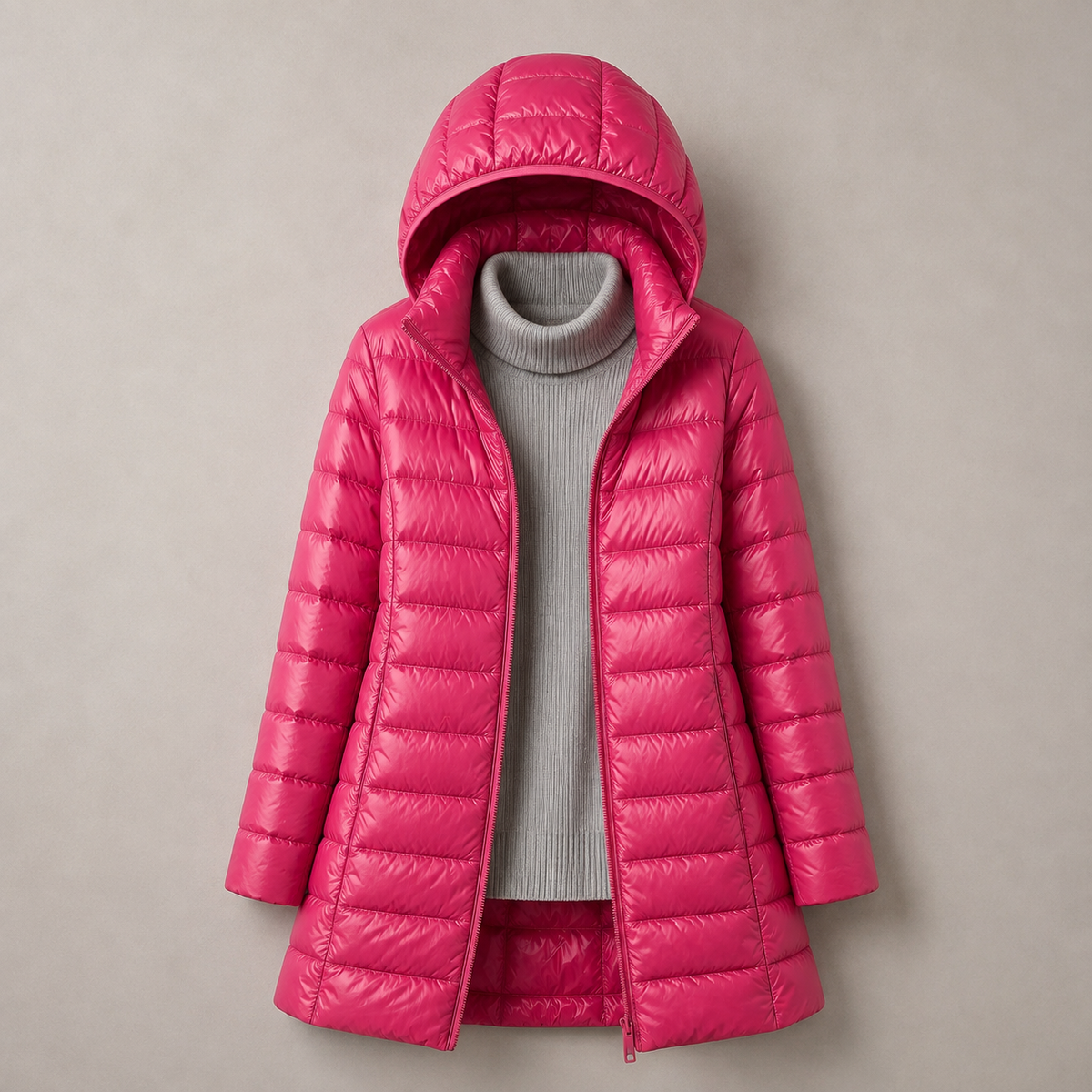 Hooded Zip Front Longline Lightweight Puffer Coat 7