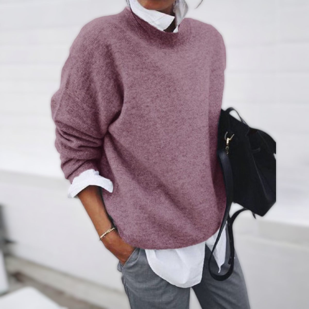 Crew Neck Long Sleeve Oversized Knit Sweater 9