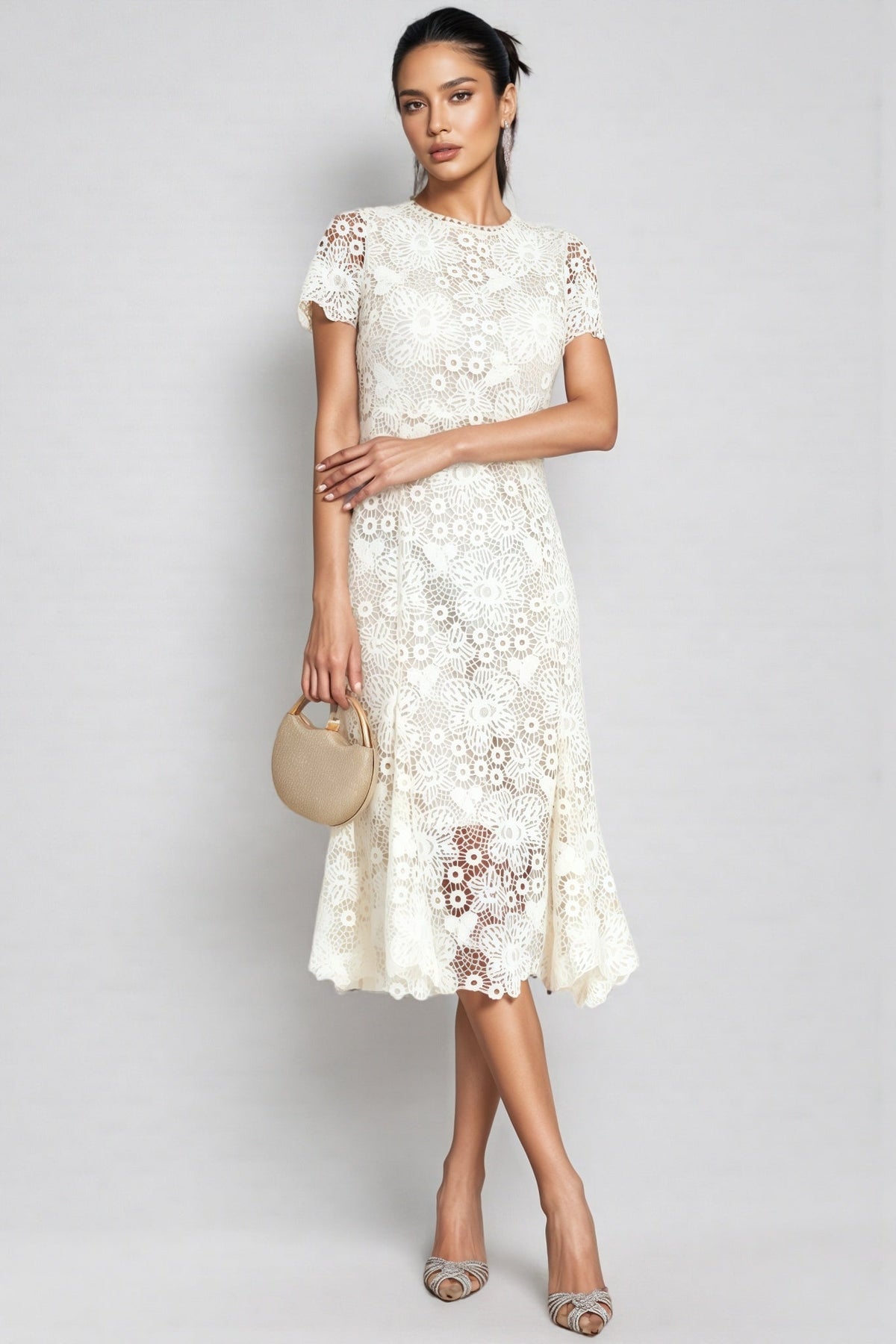 Nolaty beige Lace Mermaid Maxi Dress - View 2