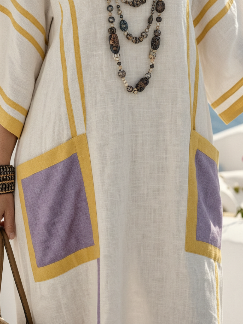Contrast Trim V-Neck Patch Pocket Kaftan Maxi Dress 4