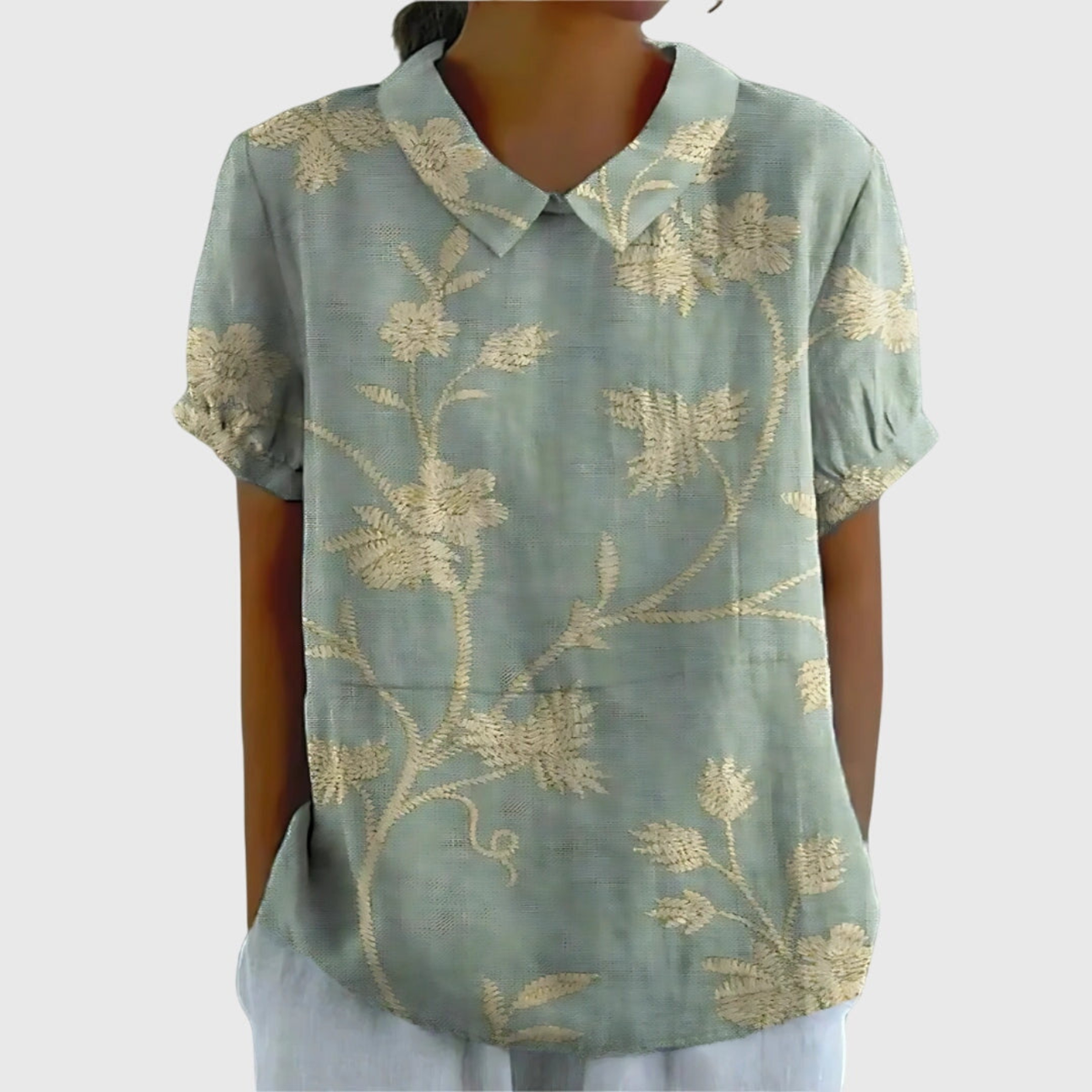 Botanical Floral Print Short Sleeve Tunic Top 13