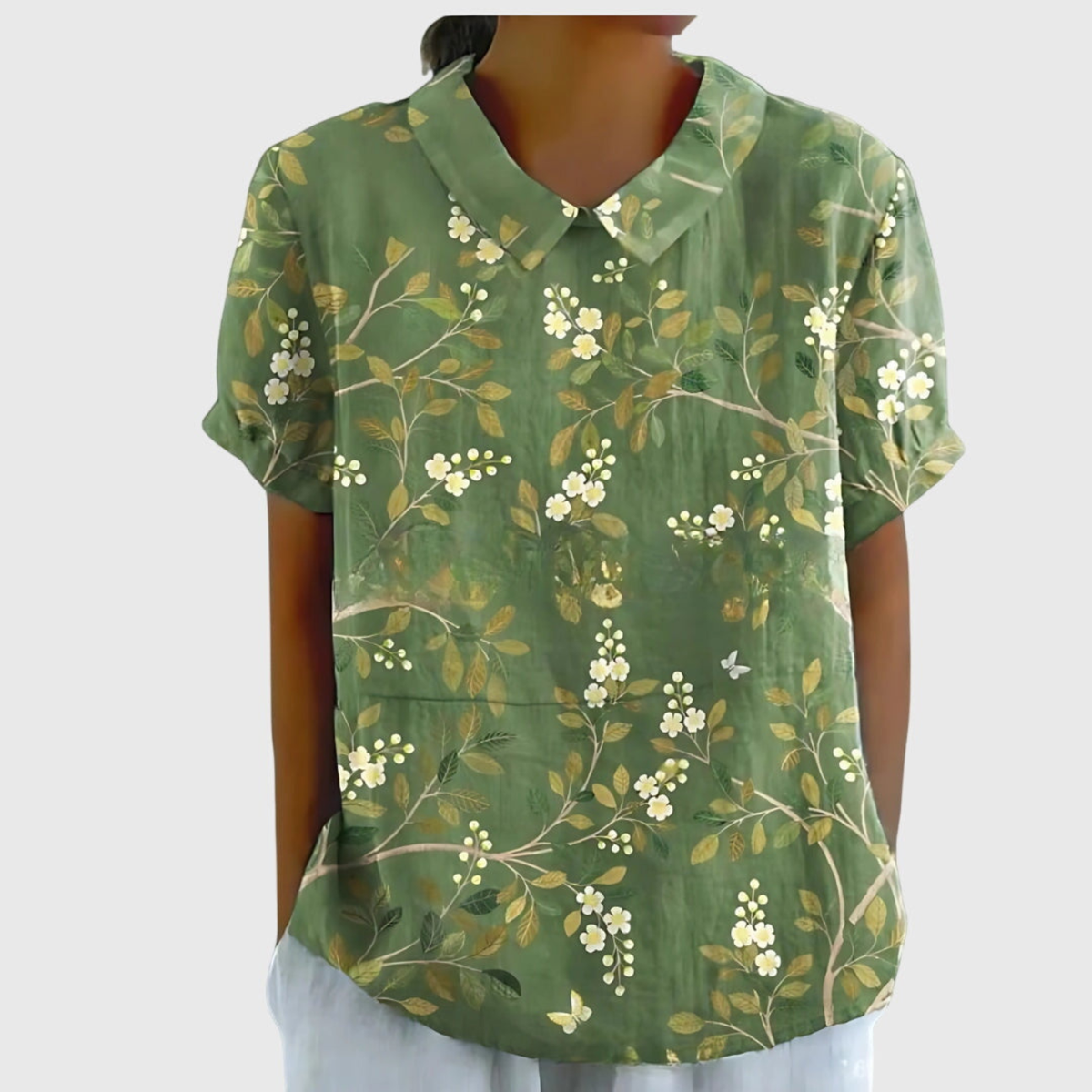 Botanical Floral Print Short Sleeve Tunic Top 14