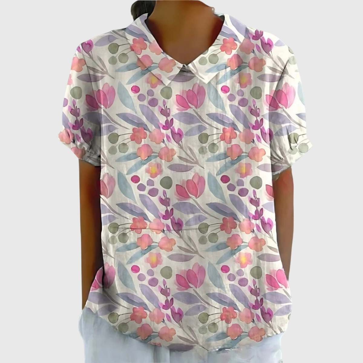 Botanical Floral Print Short Sleeve Tunic Top 10