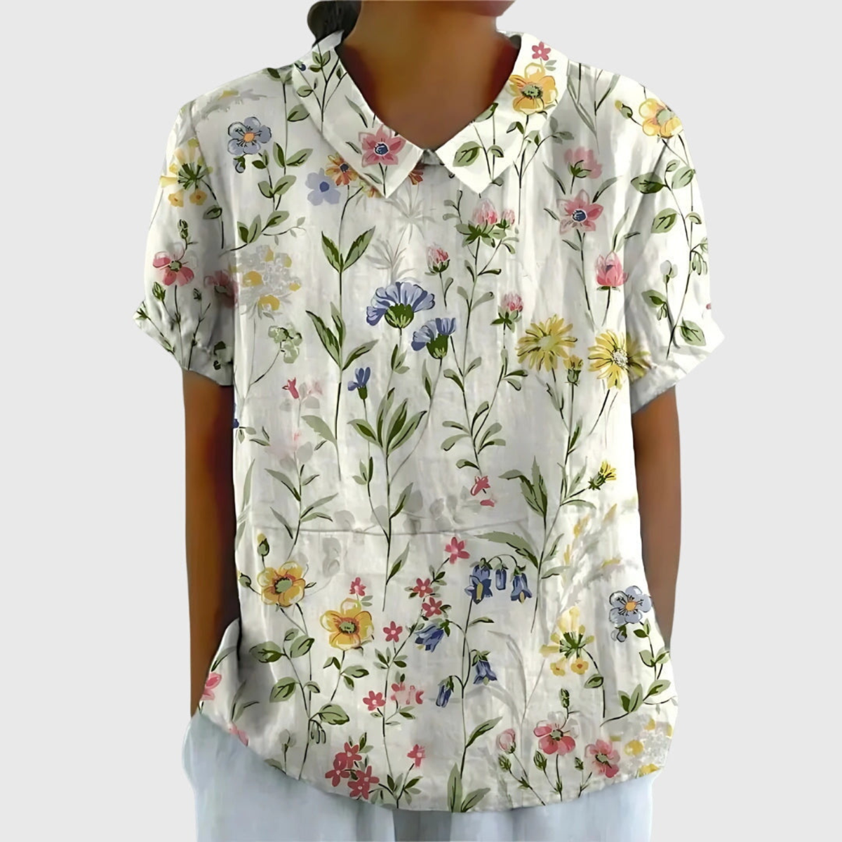 Botanical Floral Print Short Sleeve Tunic Top 4