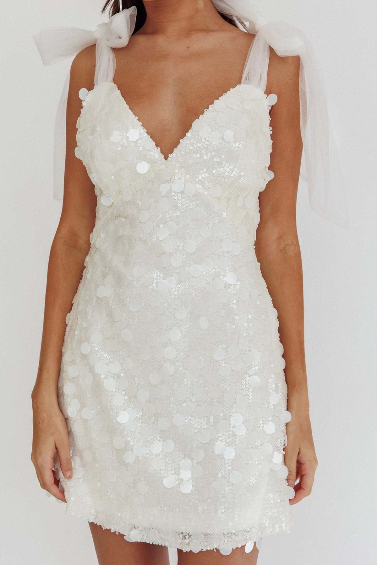 Sequin V-Neck Tie Strap A-Line Mini Party Dress - View 9