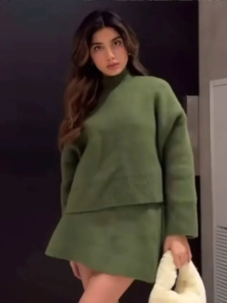 Turtleneck Long Sleeve Skirt Sweater
