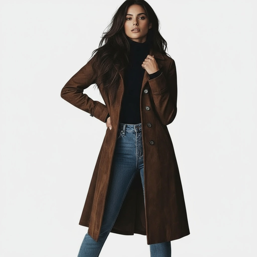 Suede Look Notch Lapel Button Front Longline Coat 4