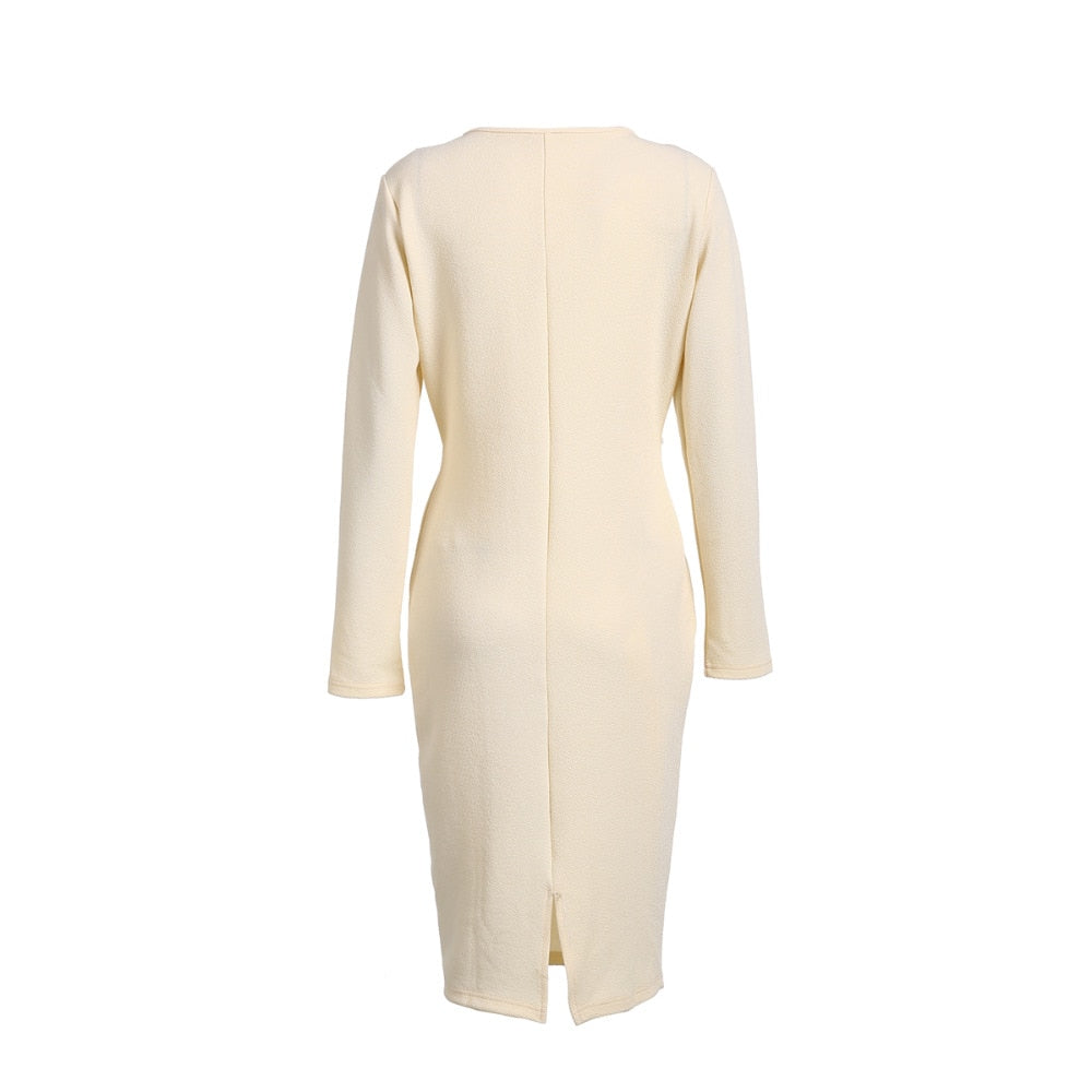 Deep V-Neck Long Sleeve Wrap Bodycon Midi Dress - View 21
