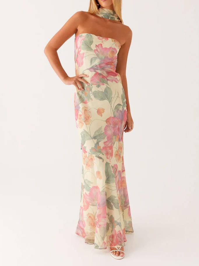 Strapless Choker Neck Wrap Mermaid Trumpet Maxi Gown - View 8
