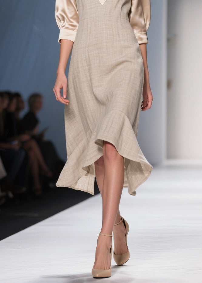 Deep V-Neck Puff Sleeve Woven A-Line Tiered Flounce Midi Dress - View 4