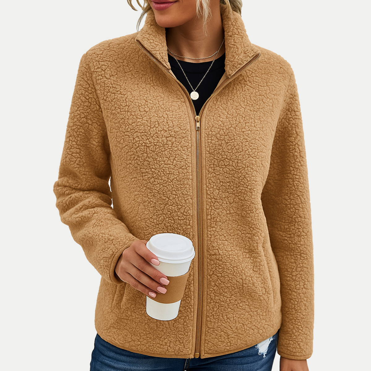 Zip Front Stand Collar Sherpa Fleece Jacket 3