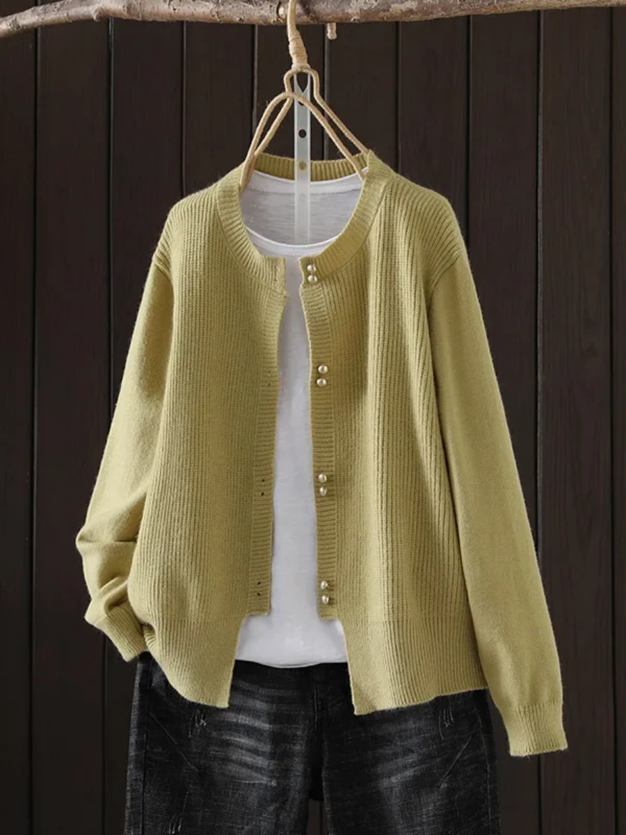 Round Neck Button Front Ribbed Knit Cardigan 6