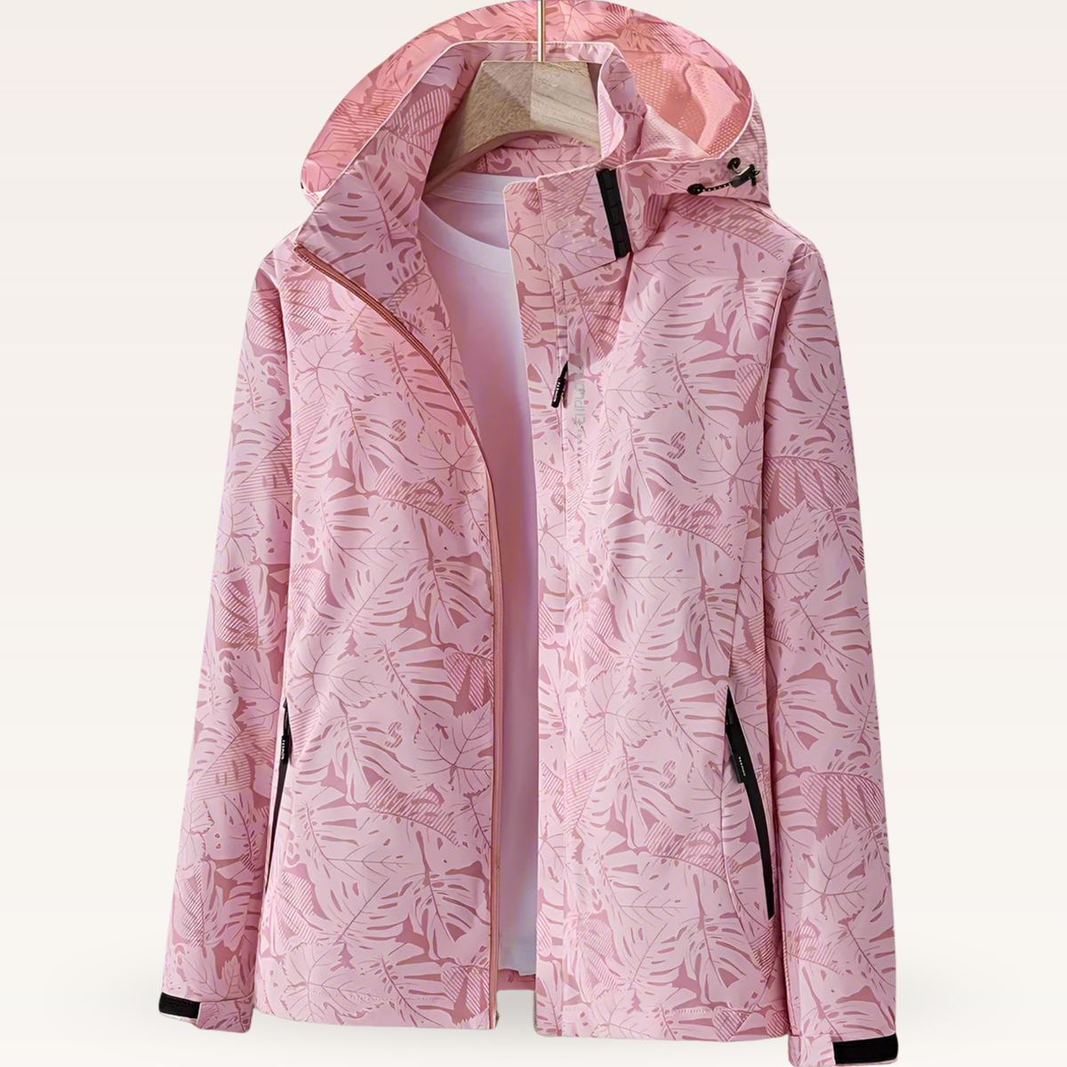 Leaf Print Hooded Zip Front Windbreaker Jacket 4