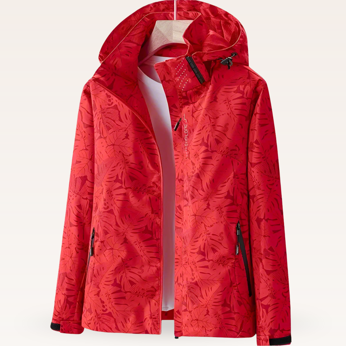 Leaf Print Hooded Zip Front Windbreaker Jacket 5