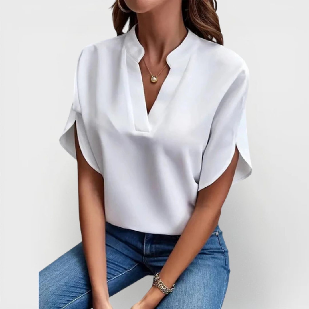 Notch V-Neck Short Sleeve Blouse 2