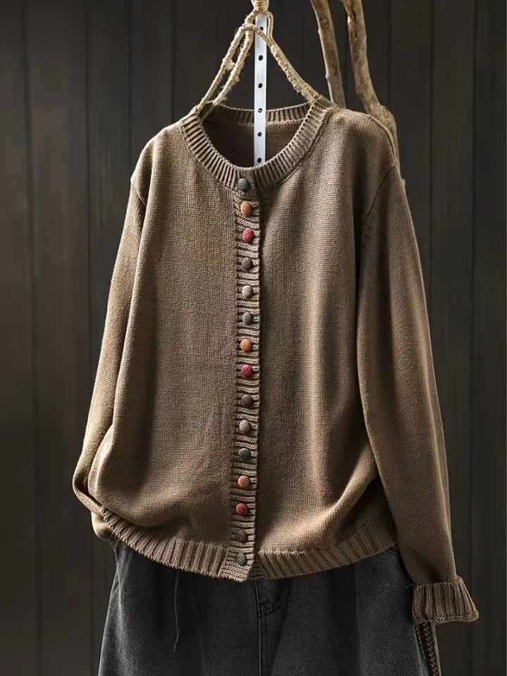 Round Neck Pom Button Front Knit Cardigan 5