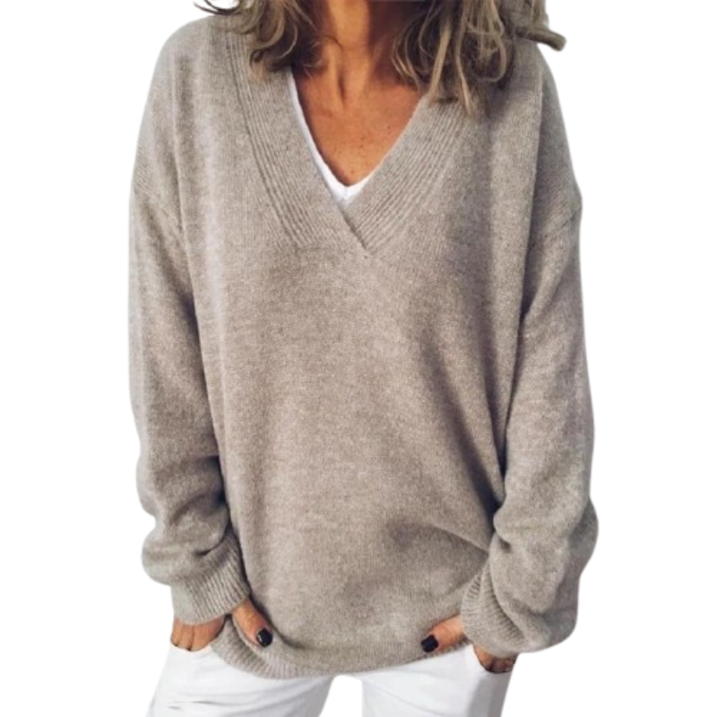 V-Neck Long Sleeve Oversized Knit Sweater 2