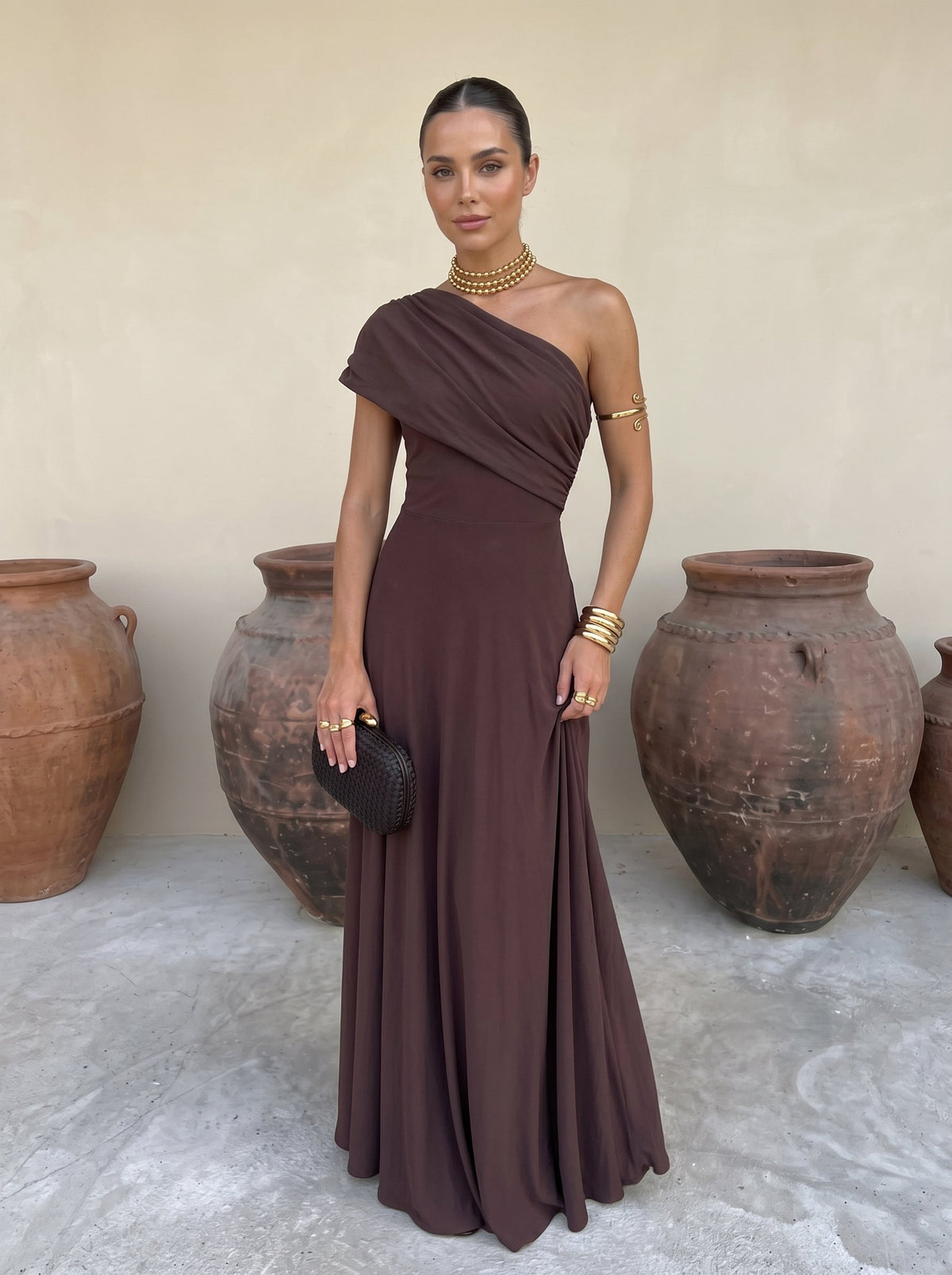 Off Shoulder Ruched Draped Fit and Flare Maxi Dress 8
