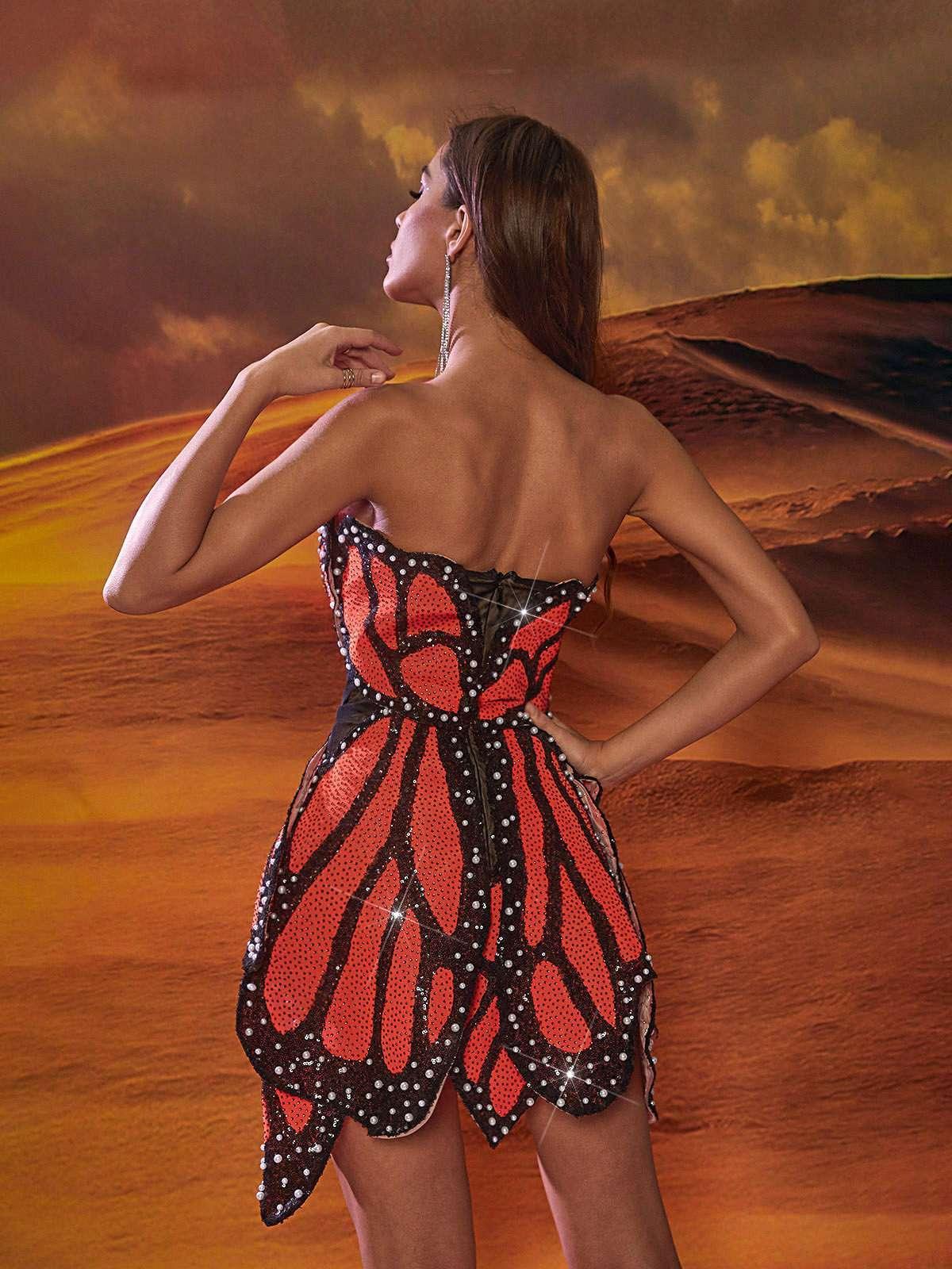Sequin Butterfly Sweetheart Strapless Mini Dress - View 6