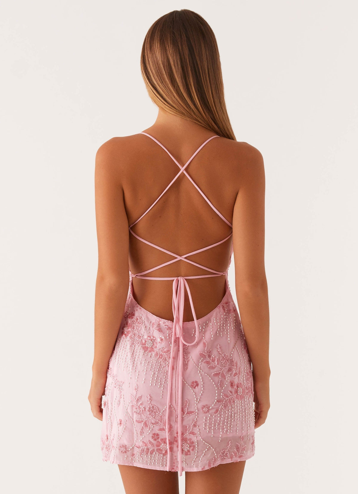 Sequin Floral Spaghetti Strap Sweetheart Bodycon Mini Dress - View 8