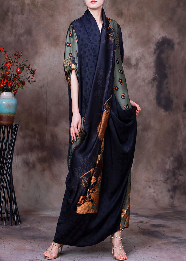 Patchwork Metallic Floral Geometric Print Draped Maxi Dress