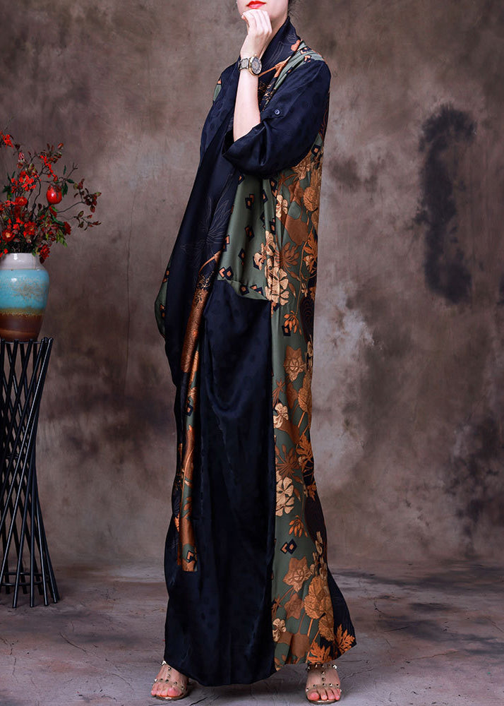 Patchwork Metallic Floral Geometric Print Draped Maxi Dress - View 2