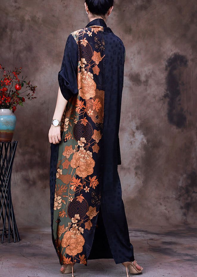 Patchwork Metallic Floral Geometric Print Draped Maxi Dress - View 4