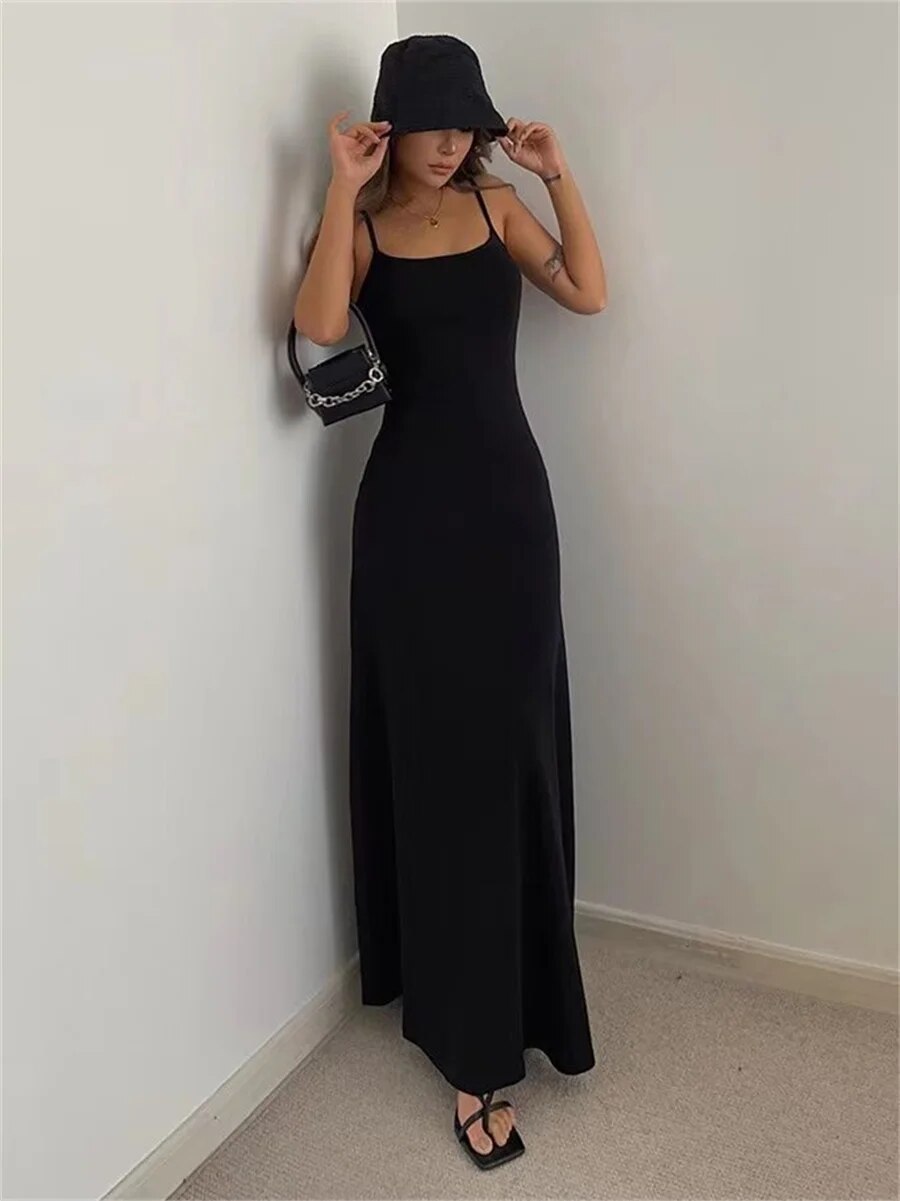Spaghetti Strap Scoop Neck Bodycon Knit Maxi Dress - View 3