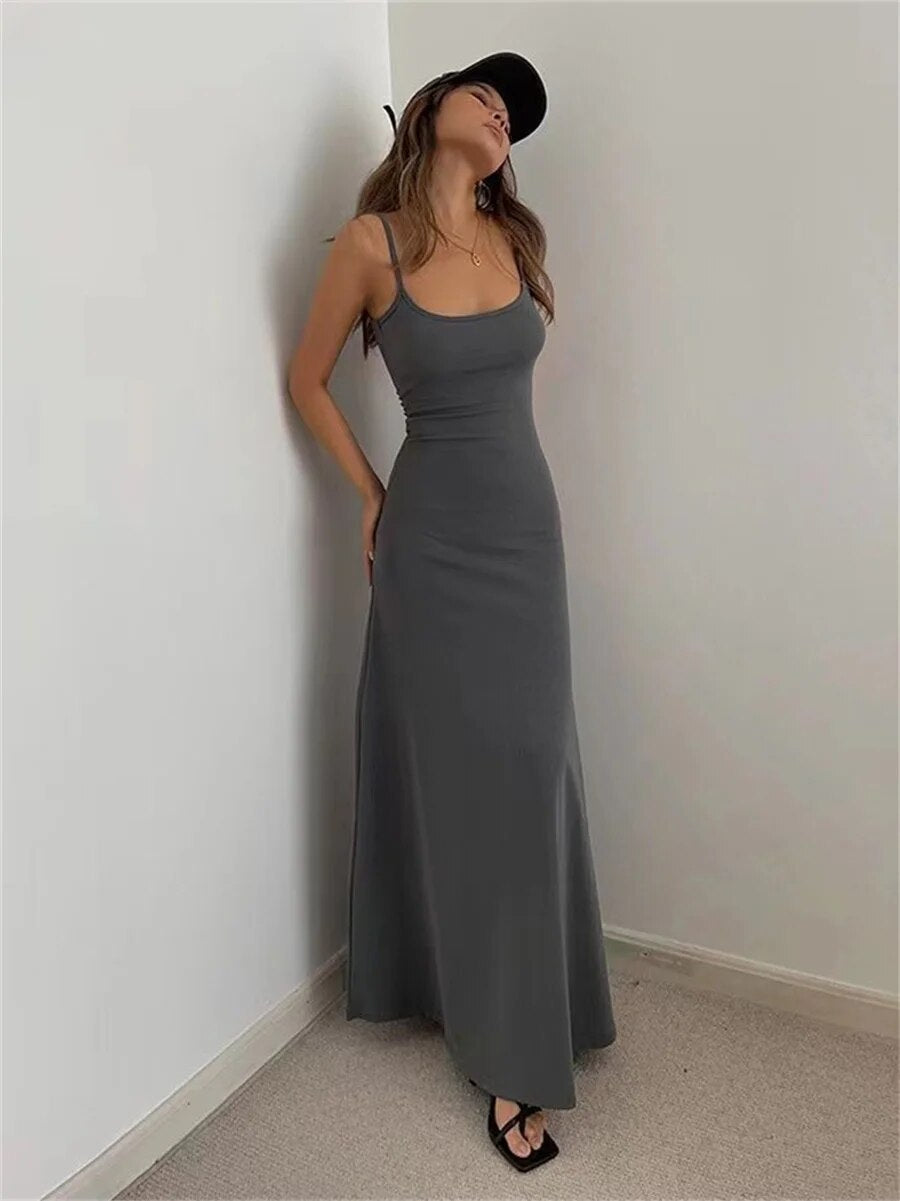 Spaghetti Strap Scoop Neck Bodycon Knit Maxi Dress - View 2