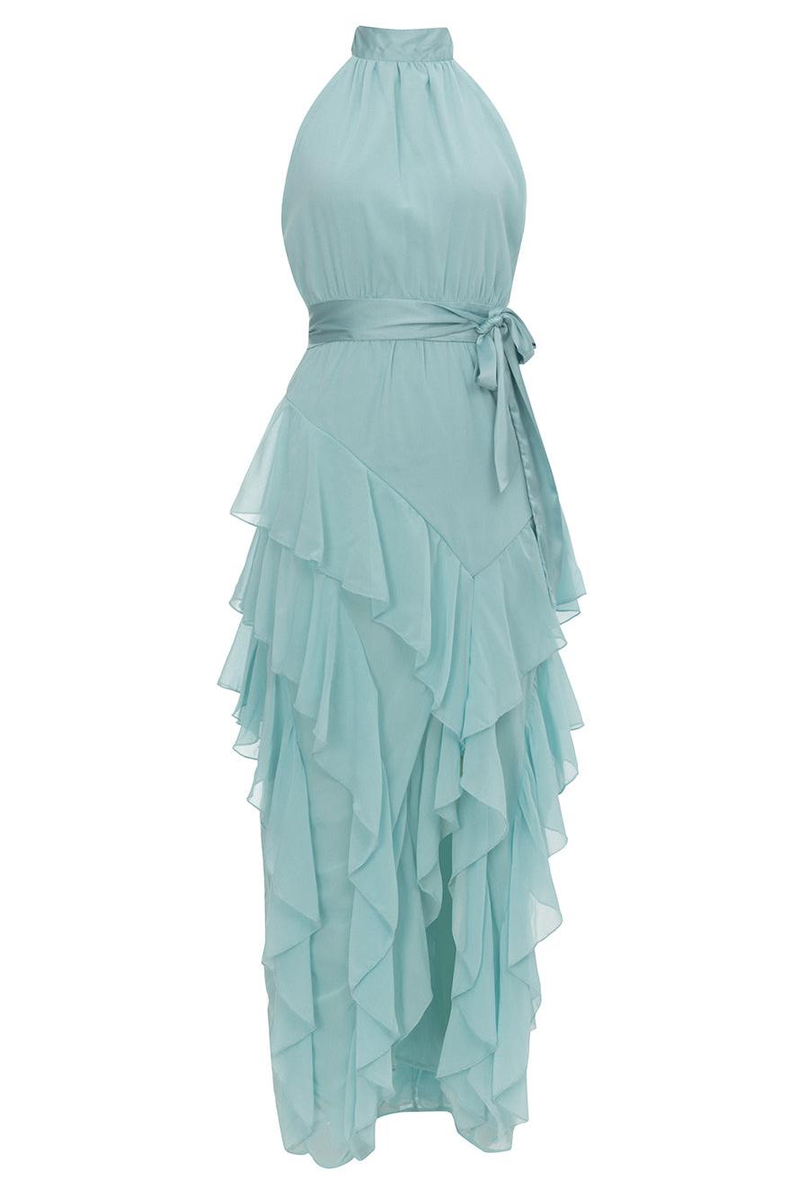 Chiffon Sleeveless Frill Split Midi Dress With Belt - View 4
