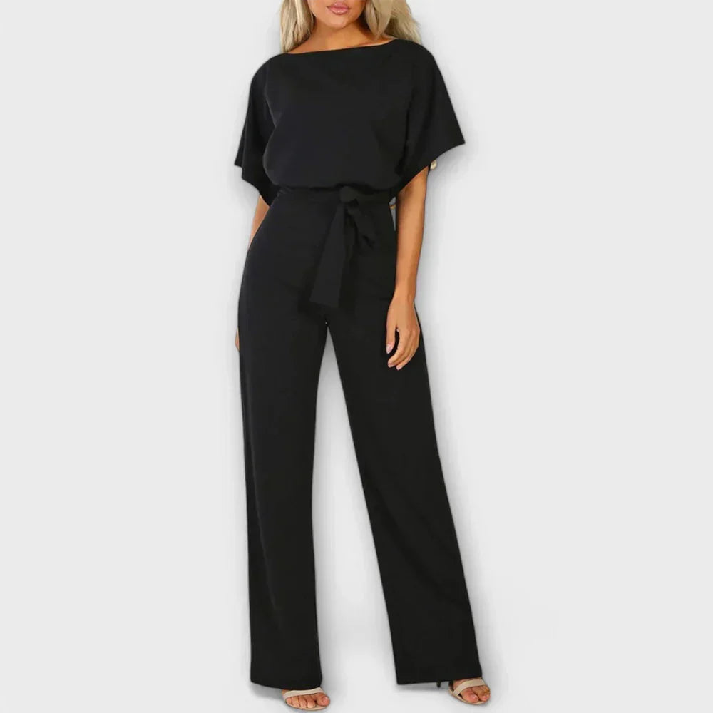 Boat Neck Batwing Sleeve Belted Wide Leg Jumpsuit 8