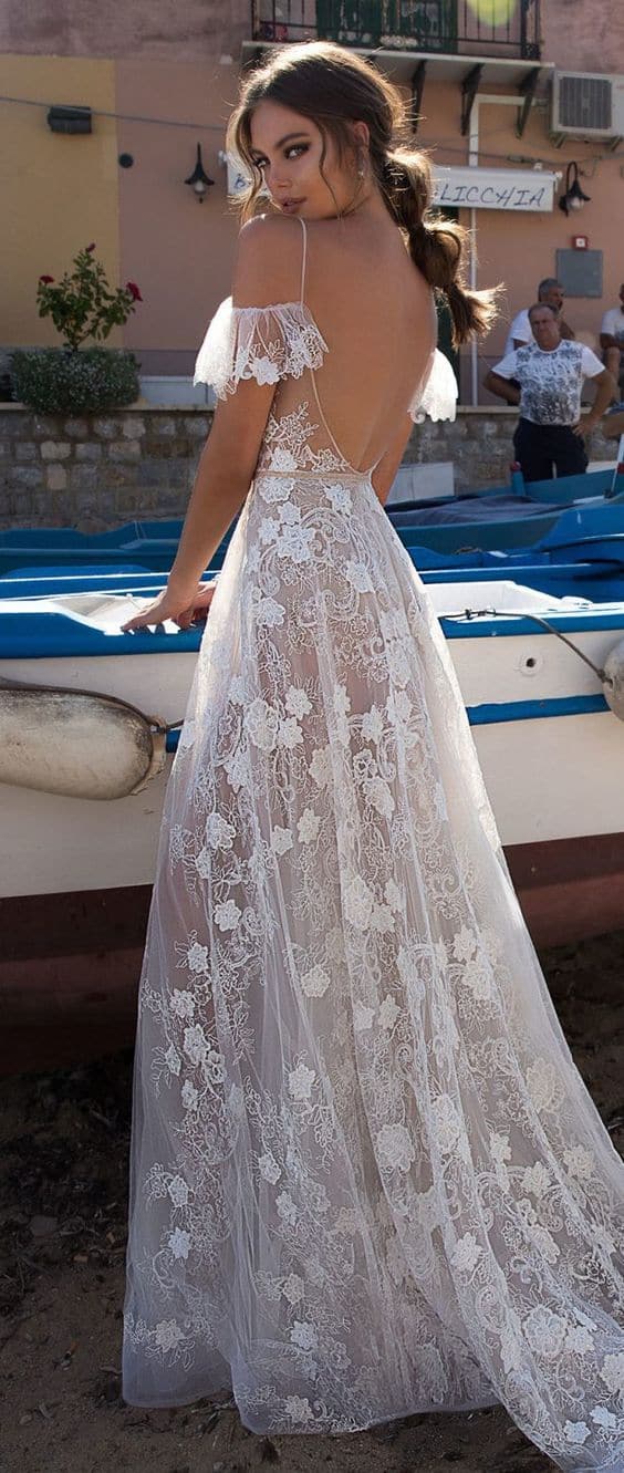 Deep V-Neck Lace Off Shoulder Ruffle Cap Sleeve Maxi Gown - View 2