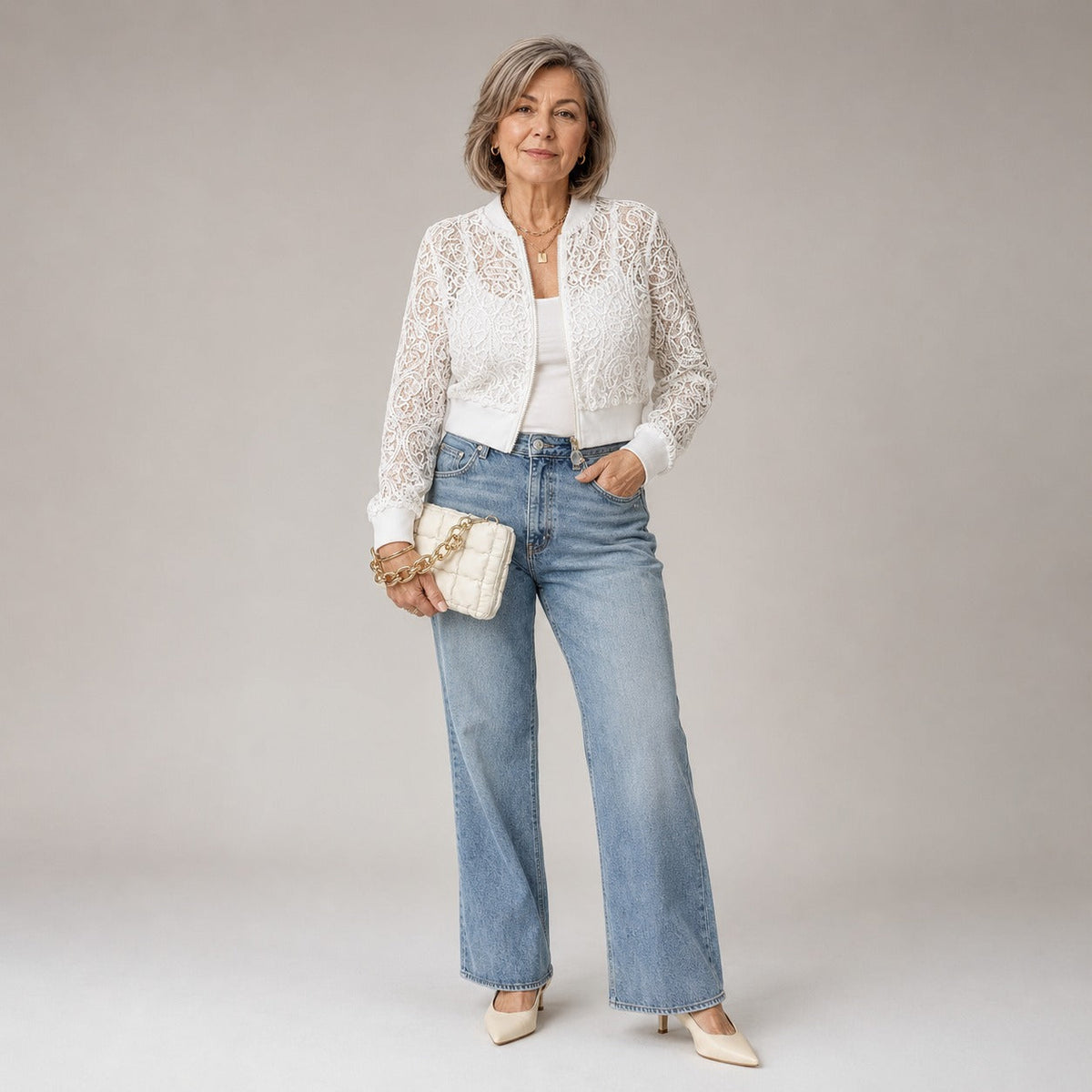 Floral Lace Ribbed Trim Cropped Bomber Jacket 5
