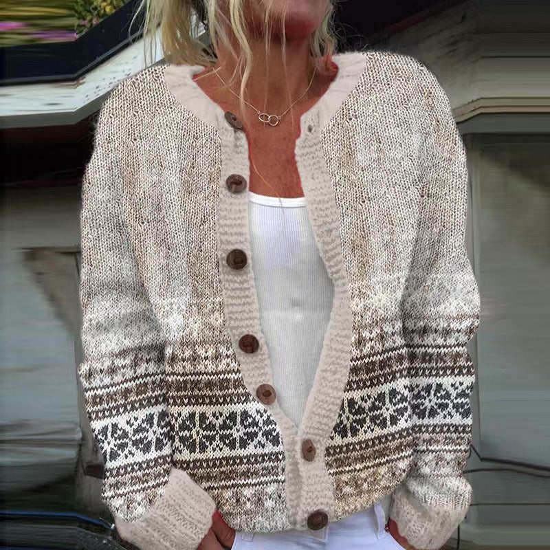 Fair Isle Button Front Chunky Knit Cardigan
