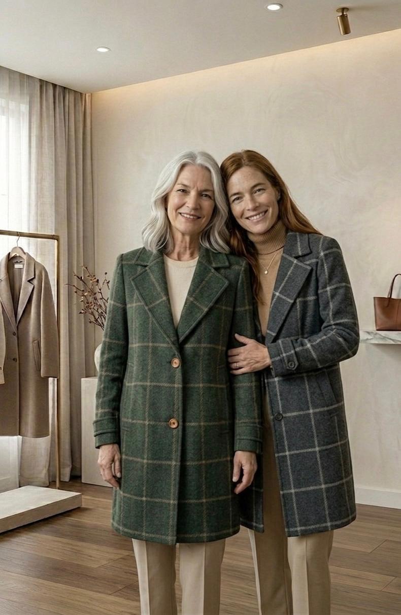 Windowpane Check Notch Lapel Single Breasted Tweed Coat 13