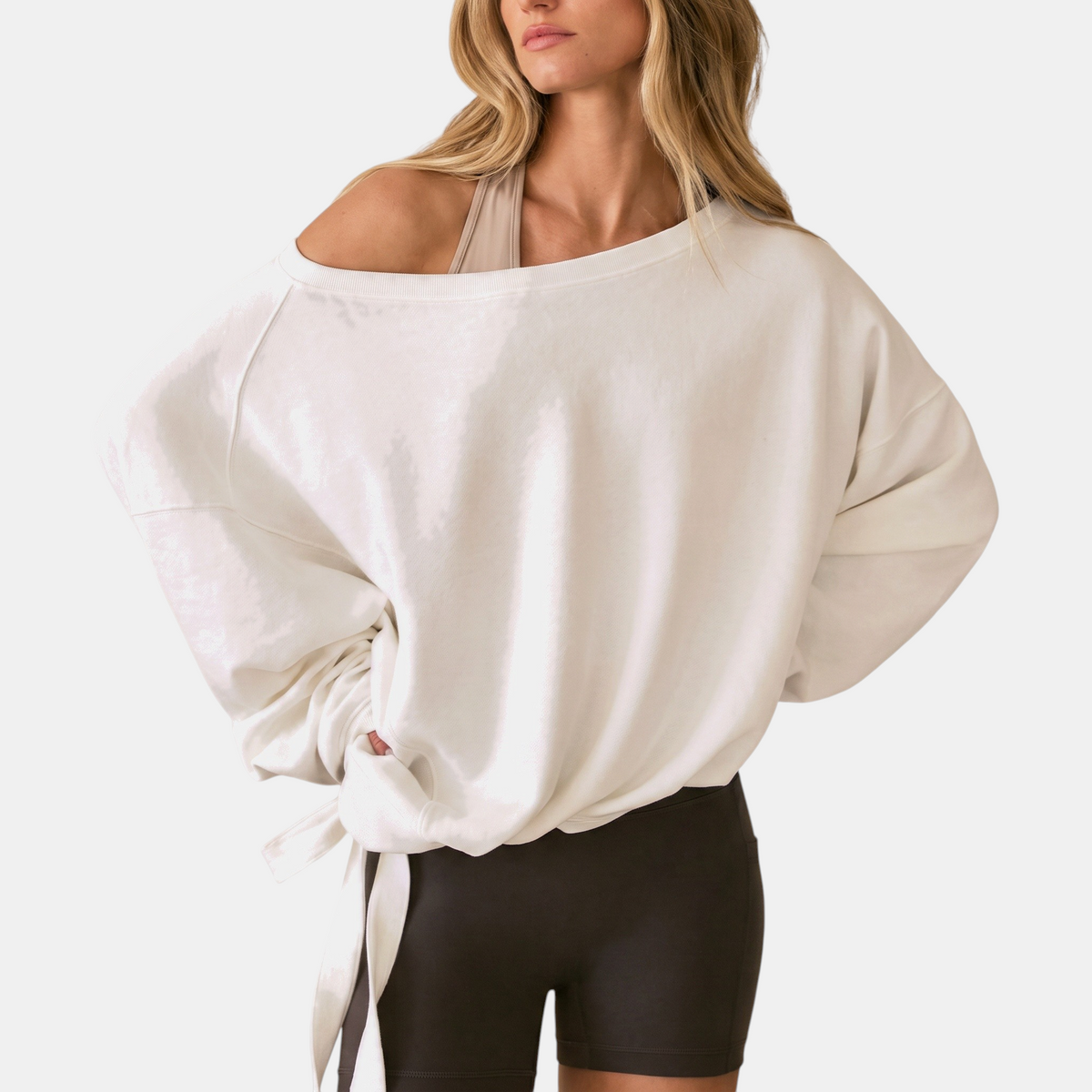 Boat Neck Drawstring Side Oversized Sweatshirt 2