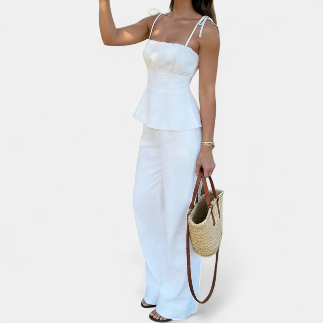 Square Neck Peplum Cami and Wide Leg Pants Two Piece Set 2