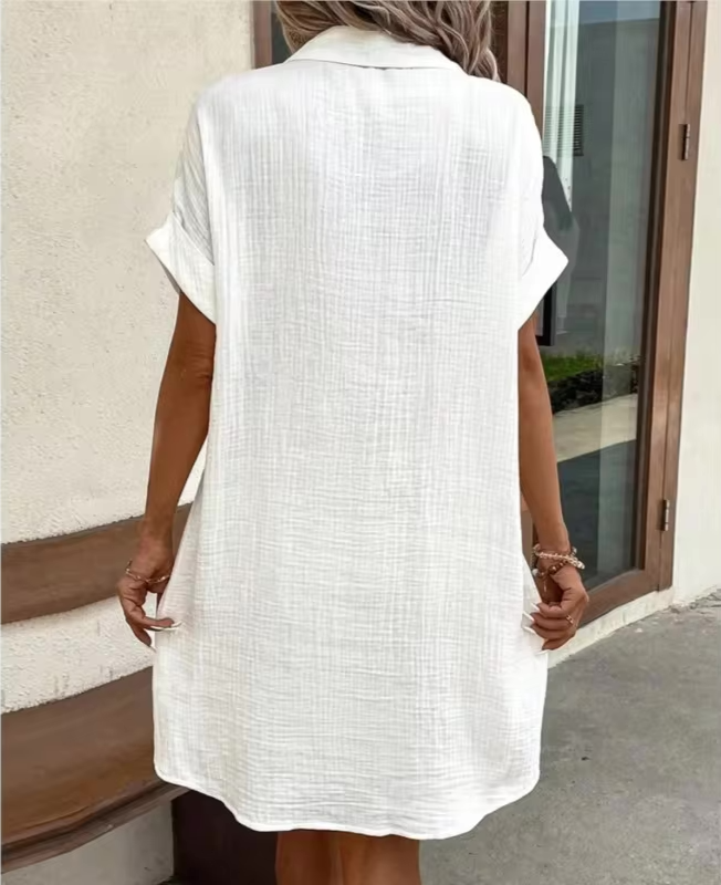 Textured Gauze Button Front Short Sleeve Shirt Dress 5