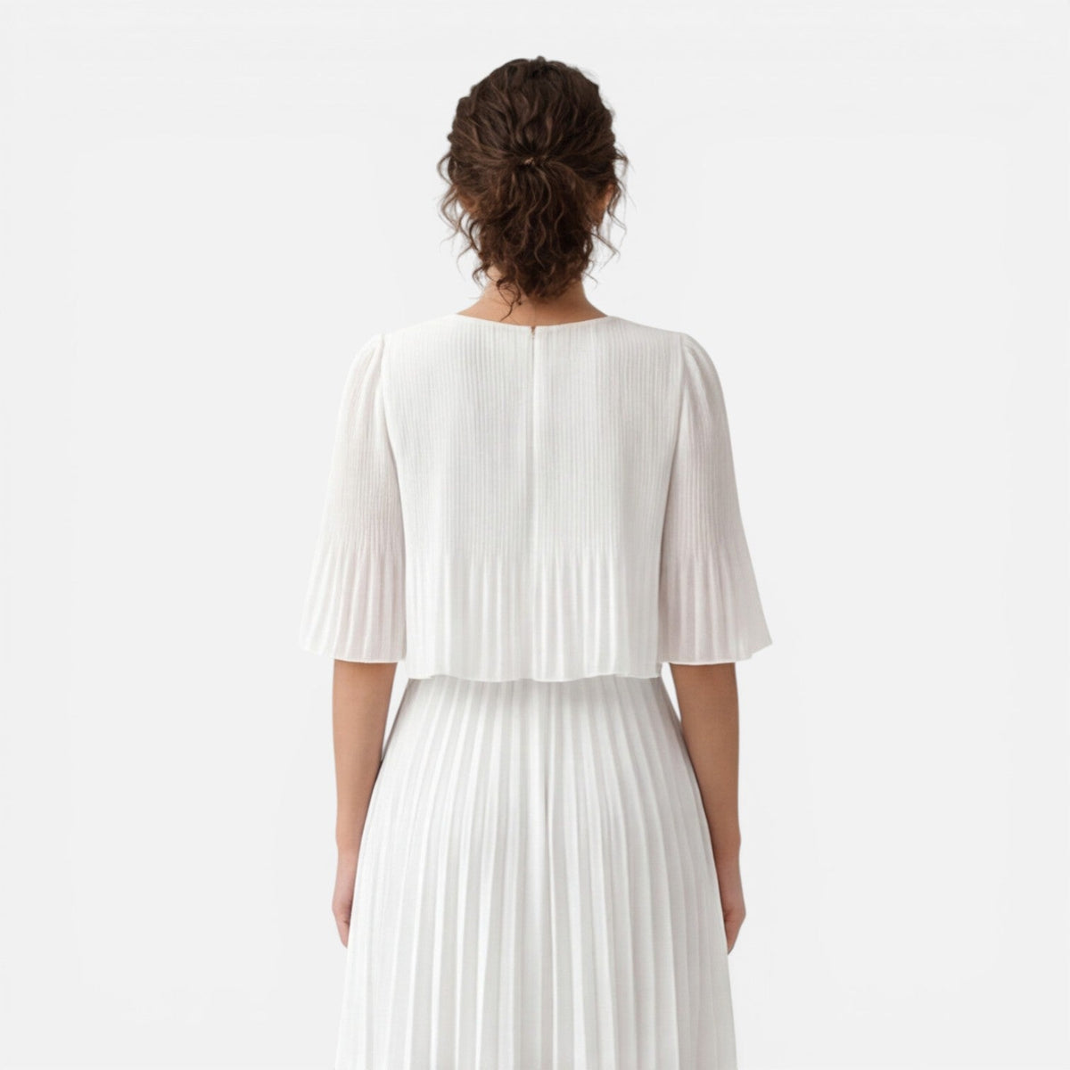 Round Neck Flutter Sleeve Pleated Chiffon Maxi Dress 2